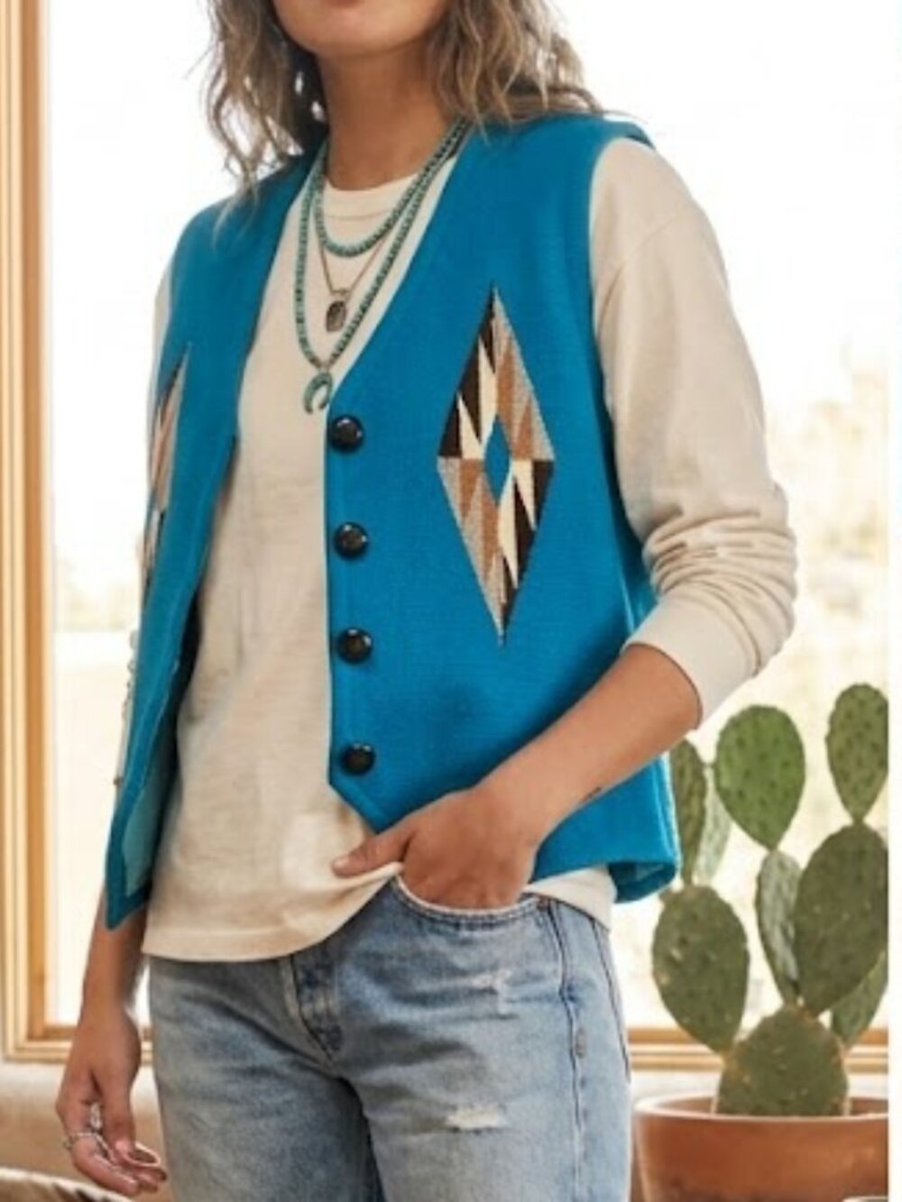 Vintage Ortega's Chimayo Hand Woven Wool Vest Blue Southwestern Unisex Medium